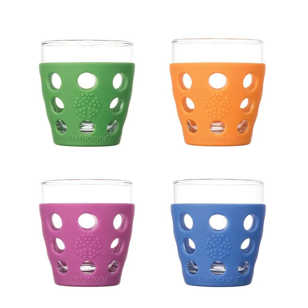 Life Factory 10oz Beverage Glass with Silicone Sleeve 4 Pack